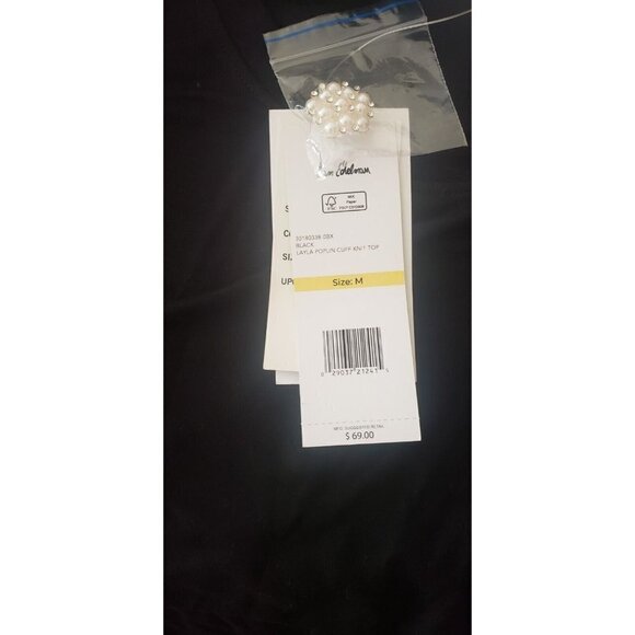 NWT SAM EDELMAN LAYLA POPLIN CUFF W/BUTTON BLACK KNIT TOP SZ M - Picture 8 of 11